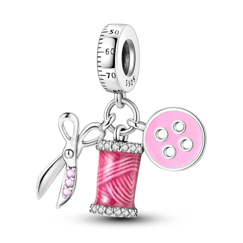 Charm Set with Spool, Scissors, and Button